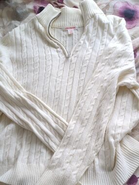Joe Fresh Women's's Cream Cable-Pattern Half-Zip Sweater